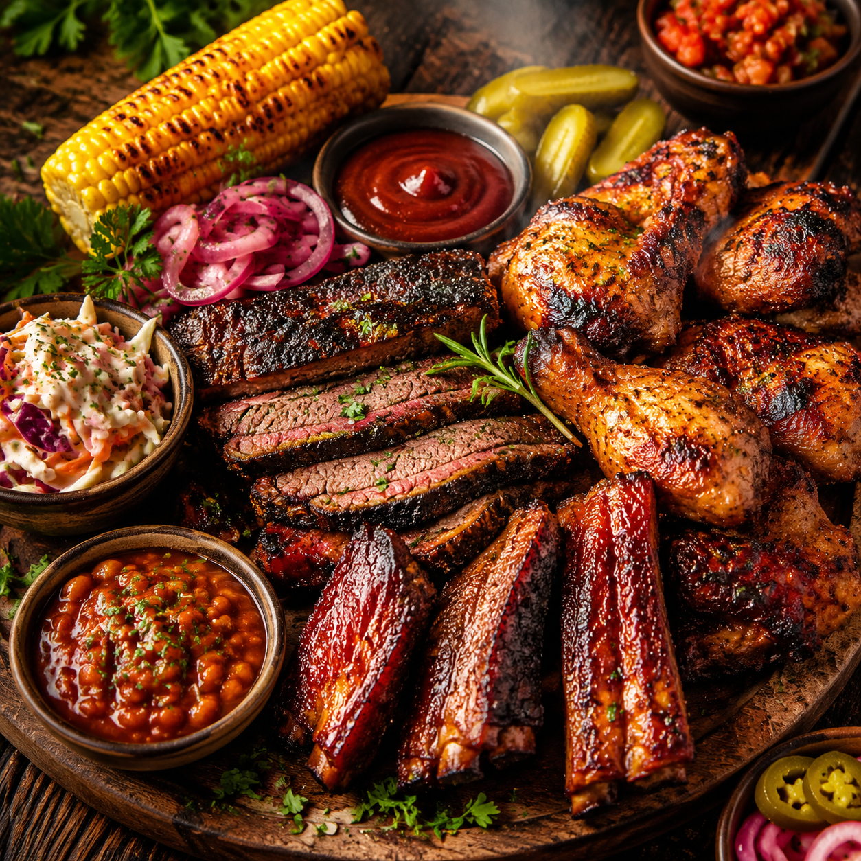 Grilling & BBQ — Fire up smoky ribs, blistered vegetables, juicy burgers, and charred skewers built for long, golden evenings outside.