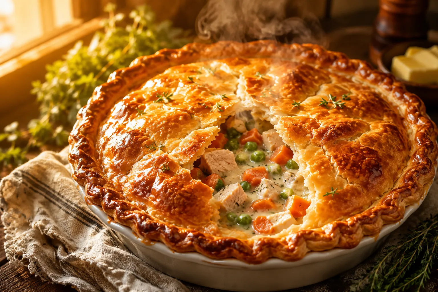 Turkey Pot Pie Recipe with Flaky Golden Crust